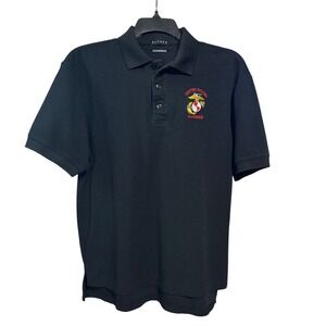 Divots Polo Shirt Men Large Black US Marines DriWay Moisture Wicking Short Sleev